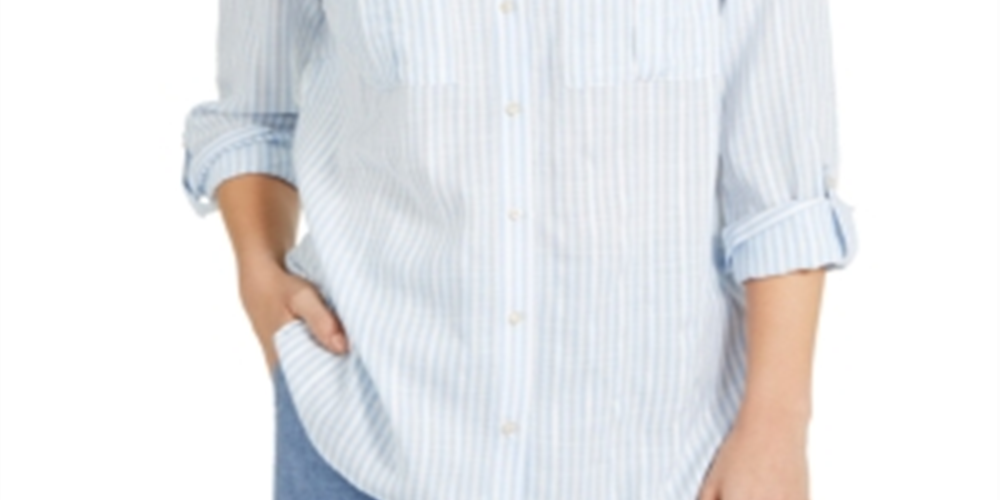 Charter Club Women's Striped Blouse Blue Size Petite Medium