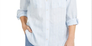 Charter Club Women's Striped Blouse Blue Size Petite Medium