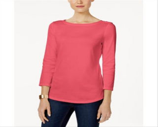 Charter Club Women's Pima Cotton Boat Neck Button Shoulder Top Pink Size X-Large