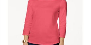 Charter Club Women's Pima Cotton Boat Neck Button Shoulder Top Pink Size X-Large