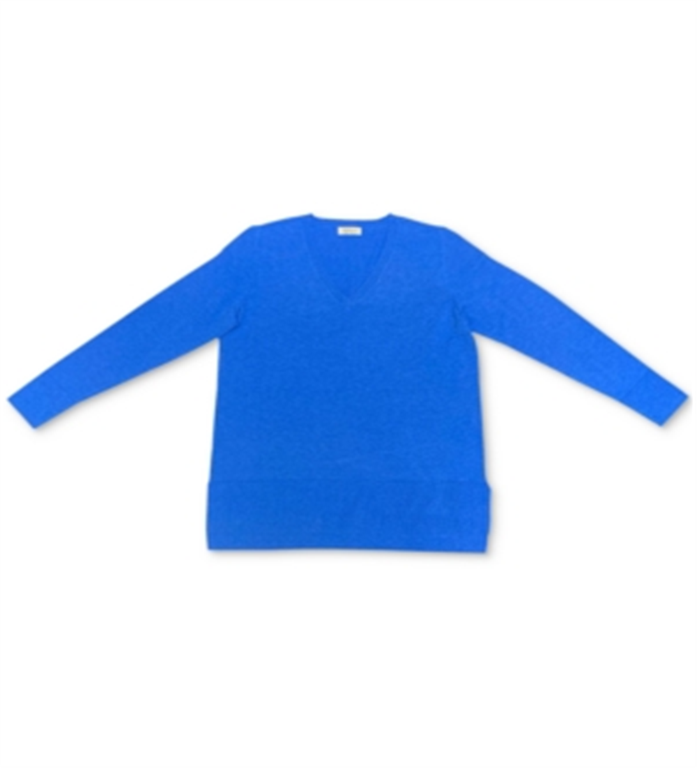 Style & Co Women's V Neck Band Hem Sweater Blue Size Medium