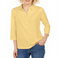 Charter Club Women's Supima Cotton 3/4-Sleeve Polo  Yellow Size XS