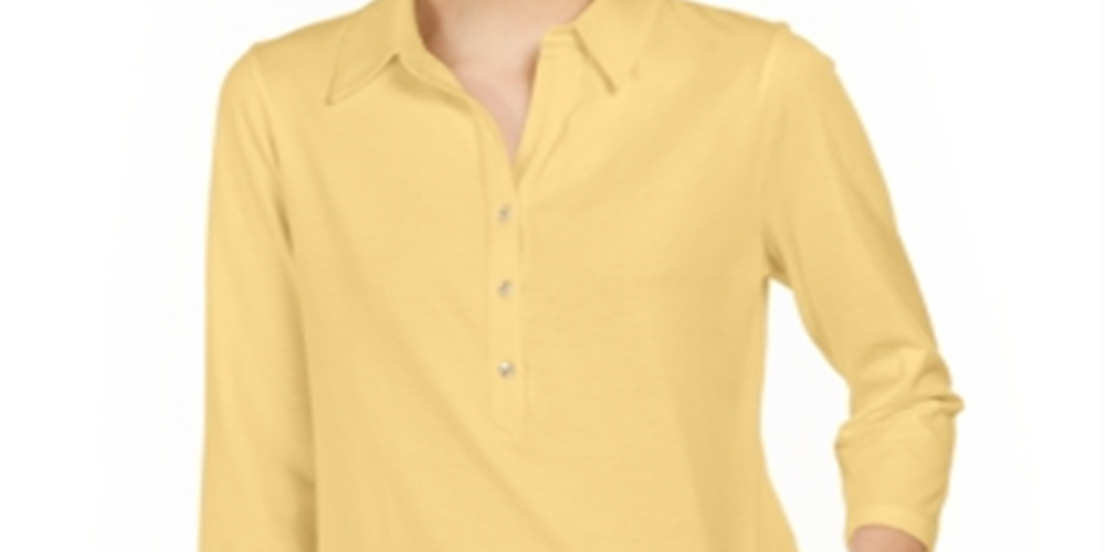 Charter Club Women's Supima Cotton 3/4-Sleeve Polo  Yellow Size XS
