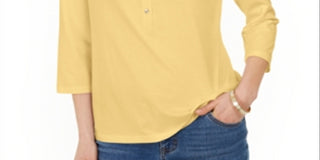 Charter Club Women's Supima Cotton 3/4-Sleeve Polo  Yellow Size XS