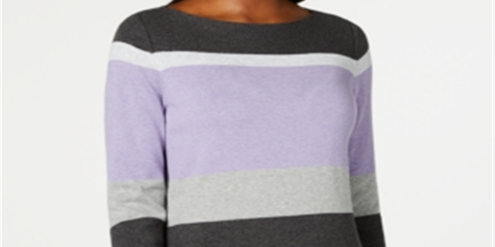 Karen Scott Women's Cotton Striped Sweater Purple Size Petite S