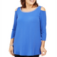 JM Collection Women's Embellished Cold Shoulder Top Blue Size Large