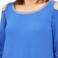 JM Collection Women's Embellished Cold Shoulder Top Blue Size Large