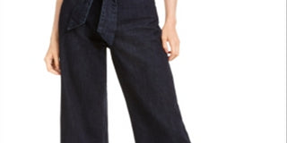 Oat Women's Wide Leg Tie Waist Jeans Navy Size XL