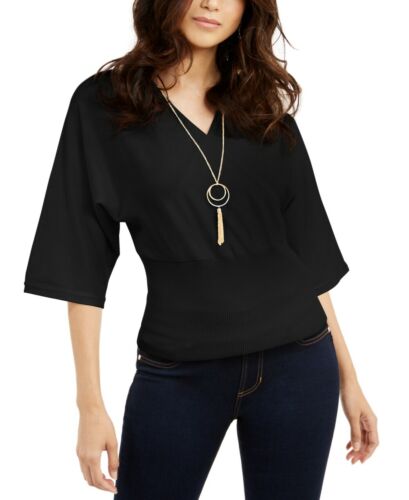 Thalia Sodi Women's Dolman Sleeve Necklace Top Black Size Large