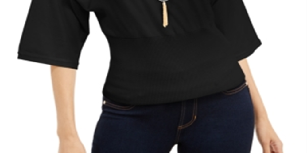 Thalia Sodi Women's Dolman Sleeve Necklace Top Black Size Large