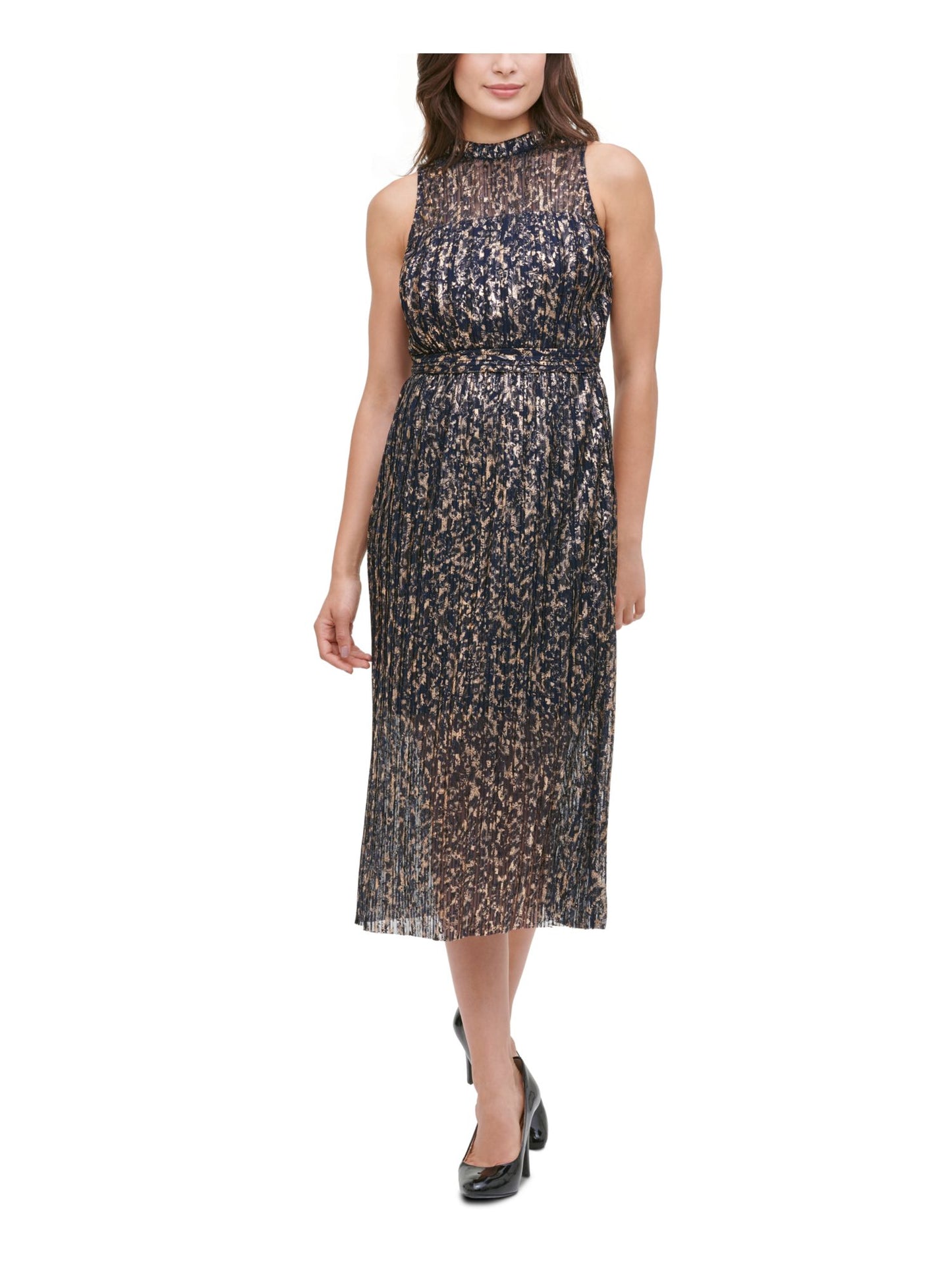 Kensie Women's Floral Sleeveless Halter Midi Sheath Dress Blue Size 10