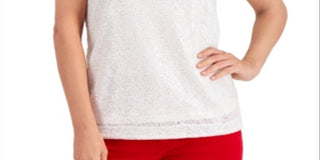 Charter Club Women's Sequined Tank Top White Size Large