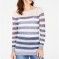 INC International Concepts Women's Striped Open Stitch Sweater White-Blue Size Petite L