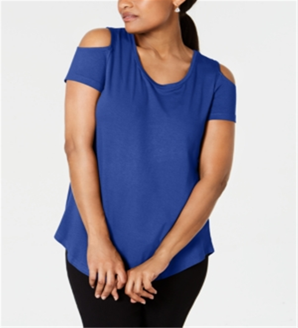 JM Collection Women's Cold Shoulder Swing T-Shirt Blue Size Small