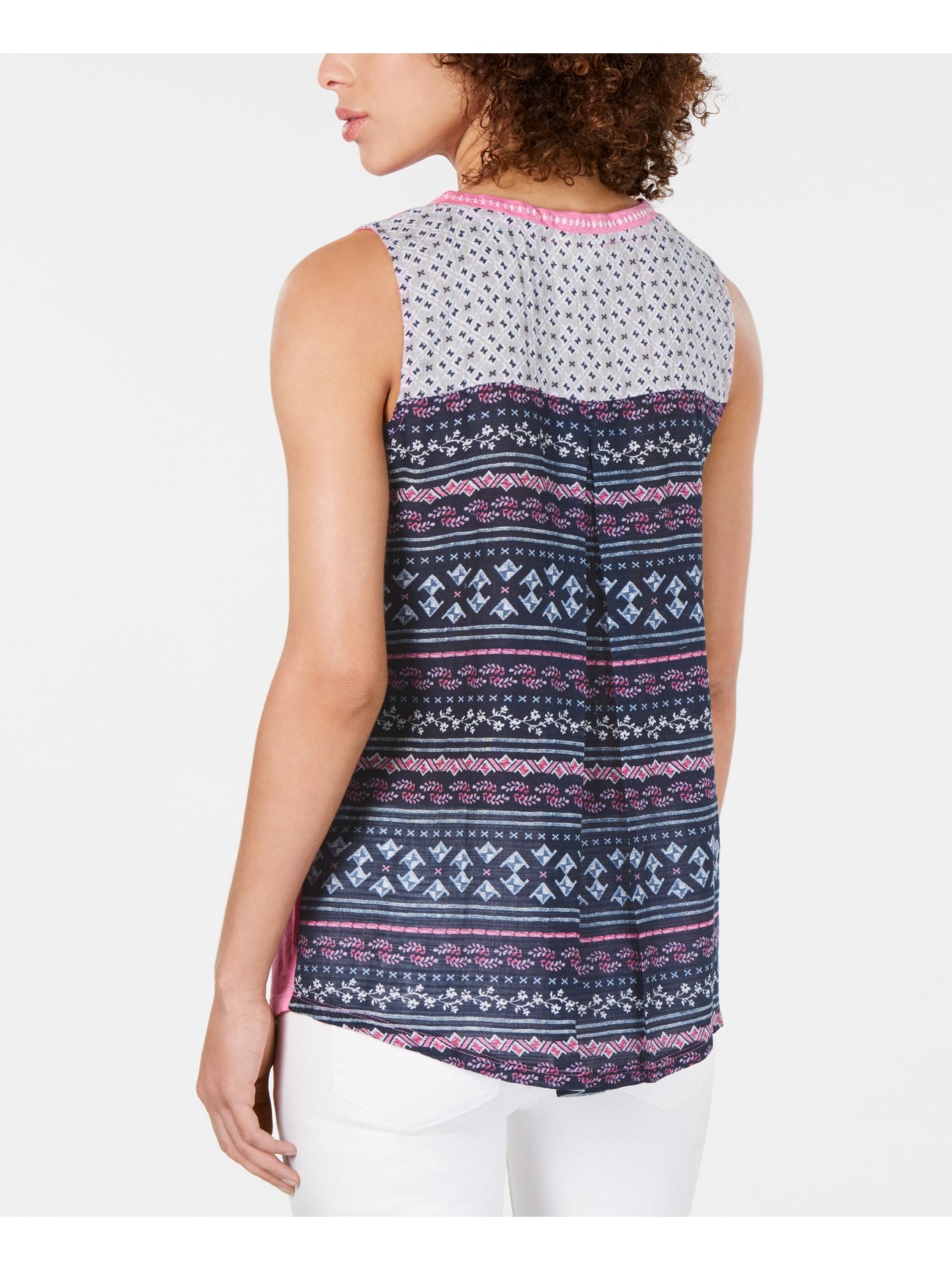 Style & Co Women's Printed Sleeveless V Neck Tank Top Pink Size X-Large
