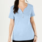 Karen Scott Women's Short Sleeve Henley Top Blue Size Large
