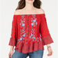 Style & Co Women's Printed Off the Shoulder Top Red Size X-Small