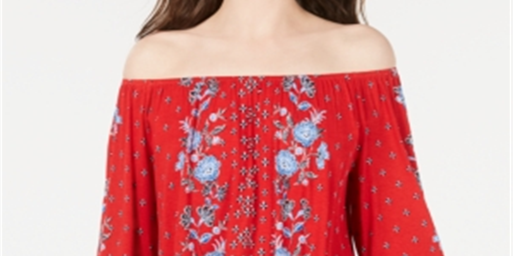 Style & Co Women's Printed Off the Shoulder Top Red Size X-Small