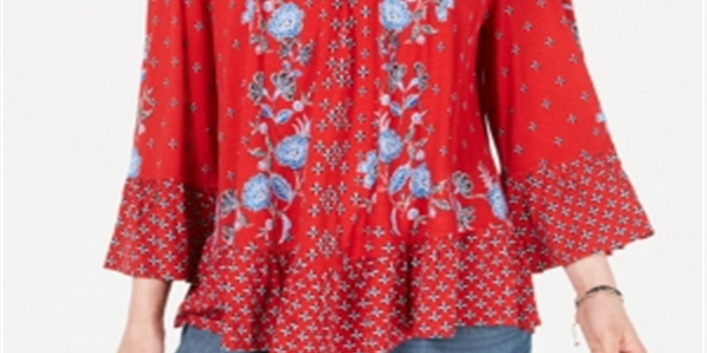 Style & Co Women's Printed Off the Shoulder Top Red Size X-Small