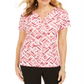 Karen Scott Women's Printed Short Sleeve Henley Top Orange Size Small