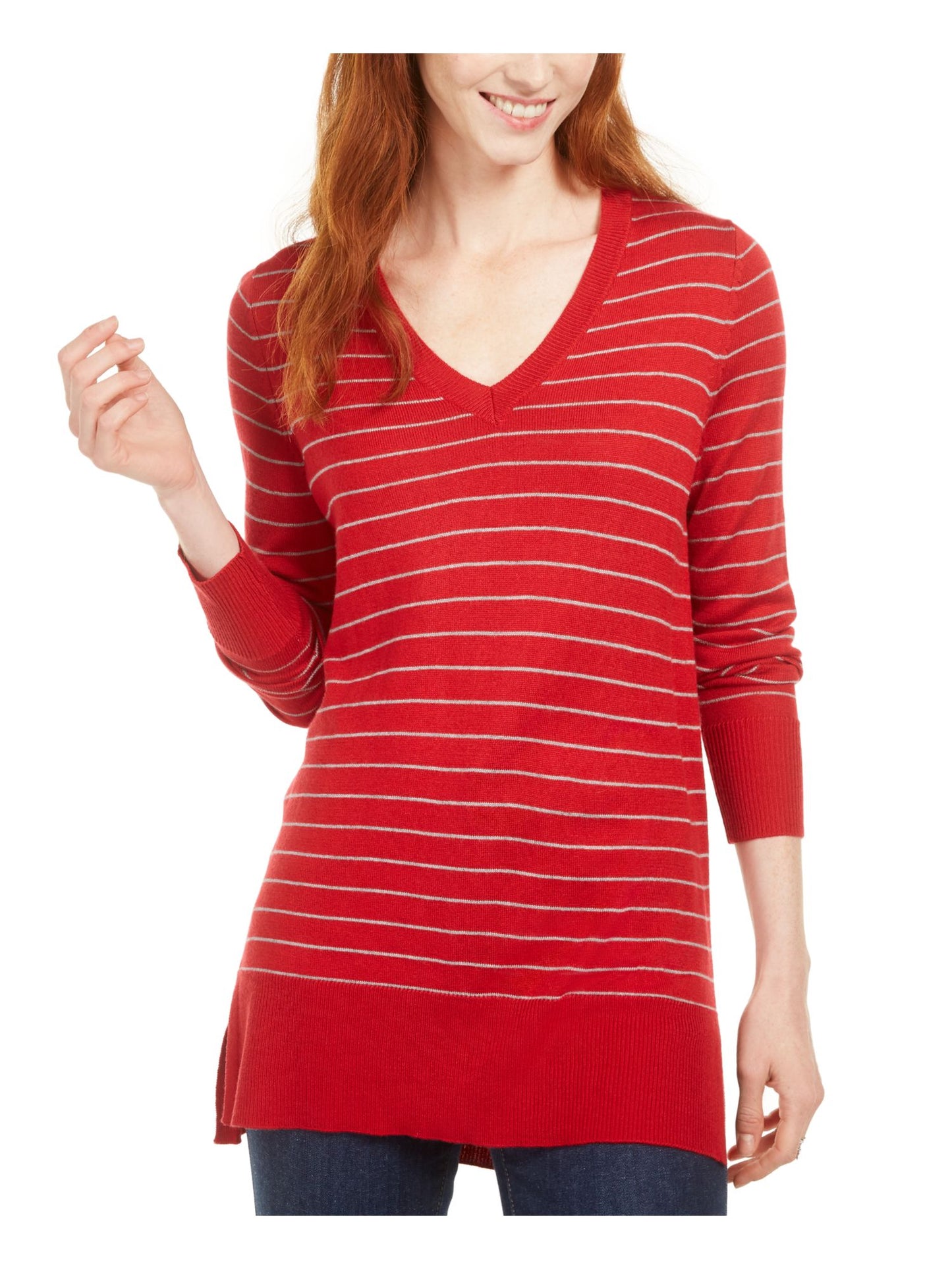 Maison Jules Women's Skinny Striped Pullover Sweater Red Size XX-Large