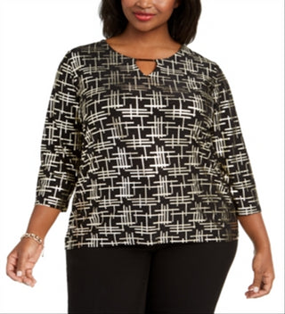 JM Collection Women's Plus Printed Jacquard Top Black - Gold Size 0X