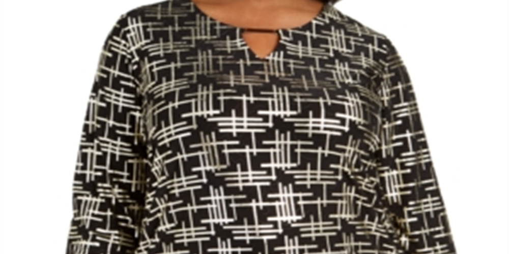 JM Collection Women's Plus Printed Jacquard Top Black - Gold Size 0X