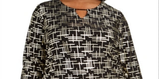 JM Collection Women's Plus Printed Jacquard Top Black - Gold Size 0X