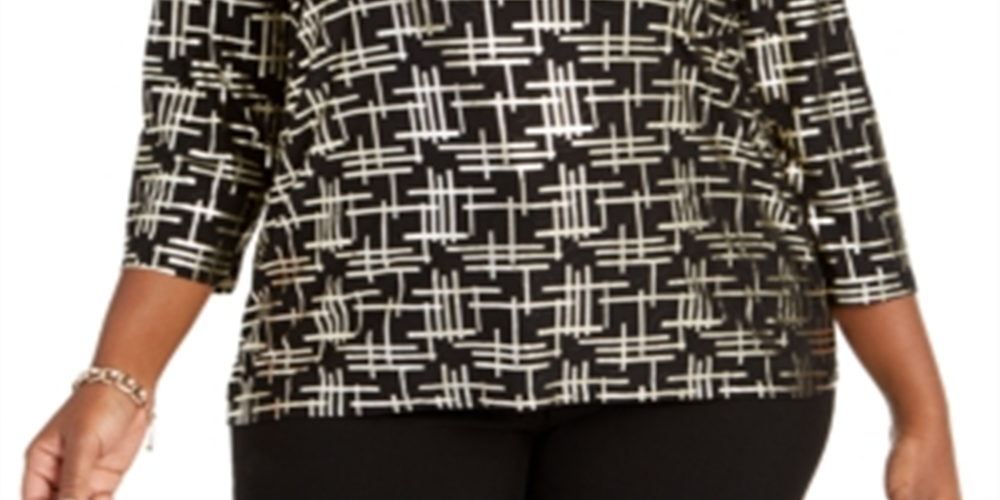 JM Collection Women's Plus Printed Jacquard Top Black - Gold Size 0X