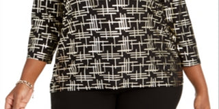 JM Collection Women's Plus Printed Jacquard Top Black - Gold Size 0X