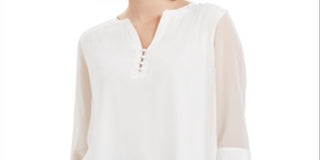 Charter Club Women's Sheer Sleeve Top White Size S