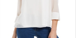 Charter Club Women's Sheer Sleeve Top White Size S