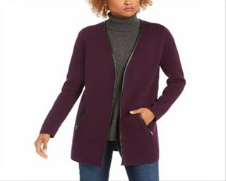 Charter Club Women's Milano Cotton Open Front Cardigan Purple Size Medium