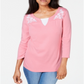 Karen Scott Women's Embroidered Cotton Layered Look Top Pink Size Medium