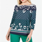 Charter Club Women's Floral Print Top Blue Size Petite Medium