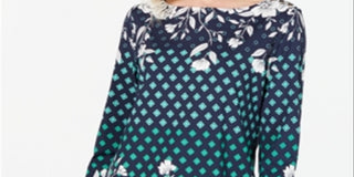 Charter Club Women's Floral Print Top Blue Size Petite Medium