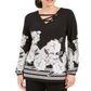 JM Collection Women's Laced Grommet Neck Top Black Size Medium