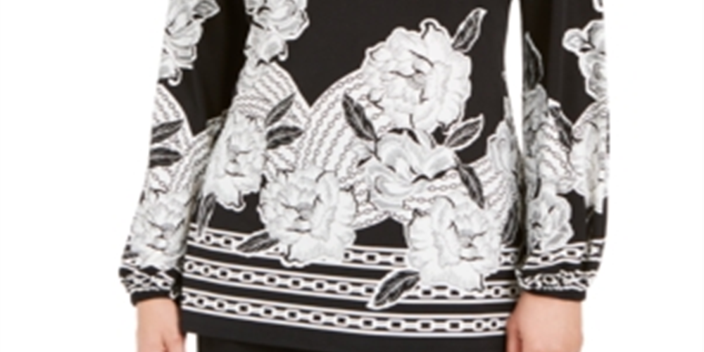 JM Collection Women's Laced Grommet Neck Top Black Size Medium