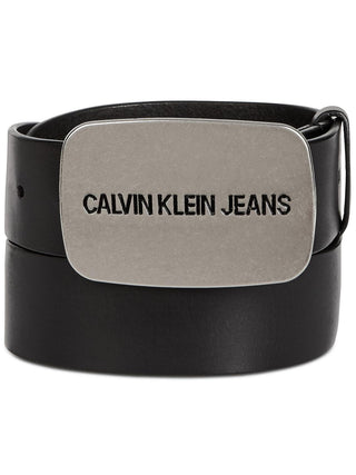 Calvin Klein Men's Plaque Buckle Leather Belt Black Size 30