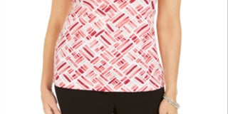 Karen Scott Women's Printed Short Sleeve Henley Top Orange Size Medium