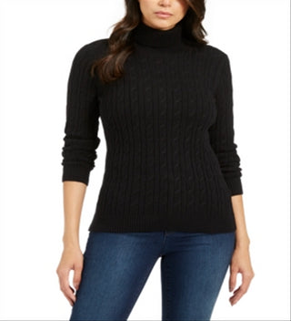 Charter Club Women's Cable Knit Turtleneck Sweater Black Size Petite XL