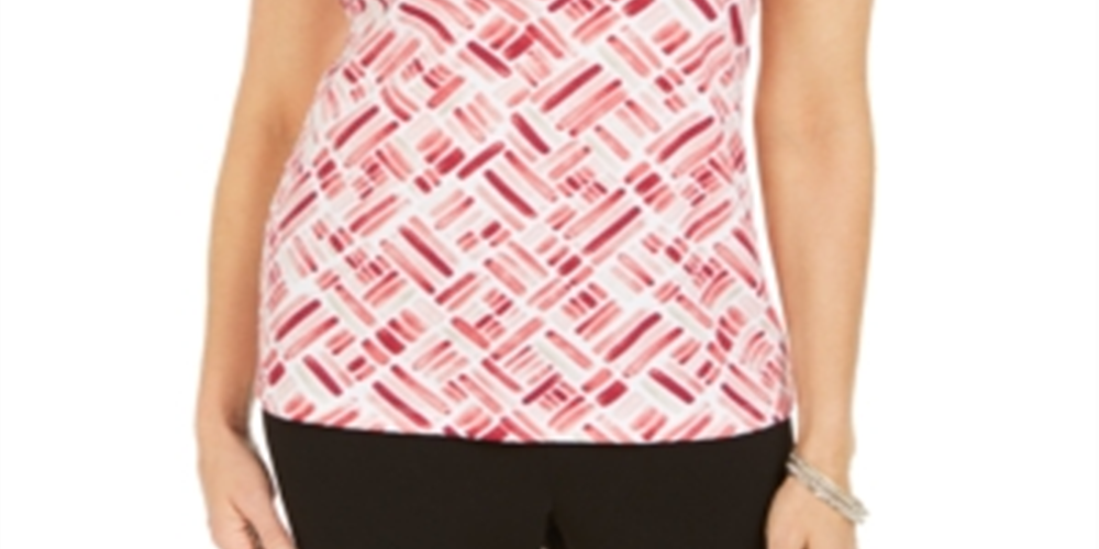 Karen Scott Women's Printed Short Sleeve Henley Top Orange Size Large