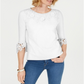 Charter Club Women's Bell Sleeve Embroidered Top White Size Petite S