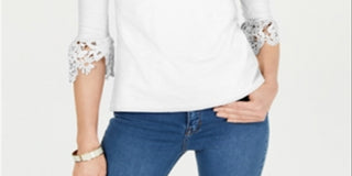 Charter Club Women's Bell Sleeve Embroidered Top White Size Petite S