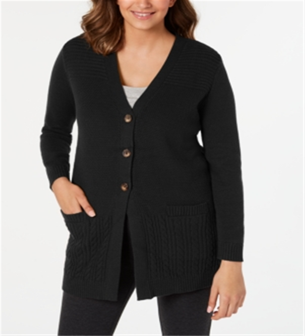 Karen Scott Women's Mixed Stitch Cardigan Black Size X-Small