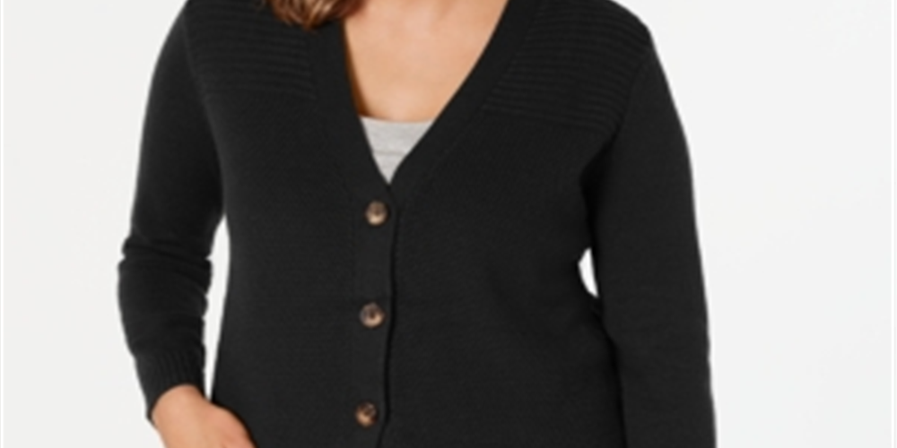 Karen Scott Women's Mixed Stitch Cardigan Black Size X-Small