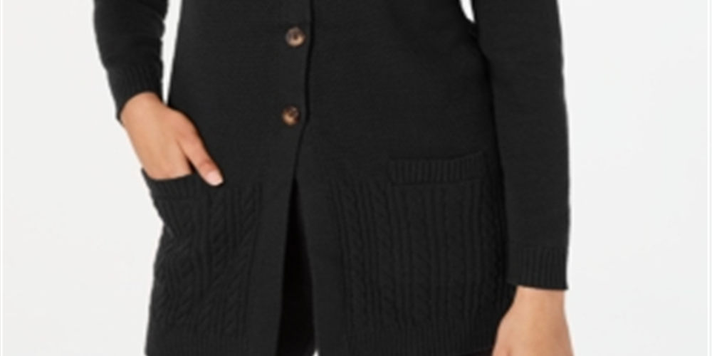 Karen Scott Women's Mixed Stitch Cardigan Black Size X-Small
