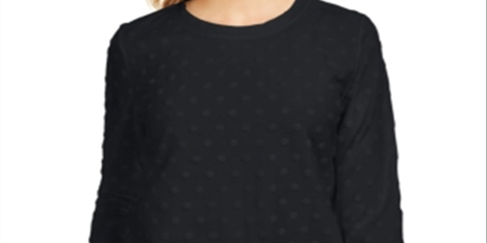 Karen Scott Women's Sport Textured Dot 3/4 Sleeve Top Black Size Small