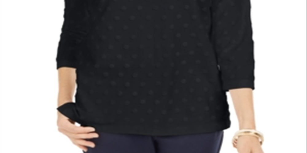 Karen Scott Women's Sport Textured Dot 3/4 Sleeve Top Black Size Small