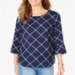 Charter Club Women's Printed 3/4 Sleeve Top Blue Size Small